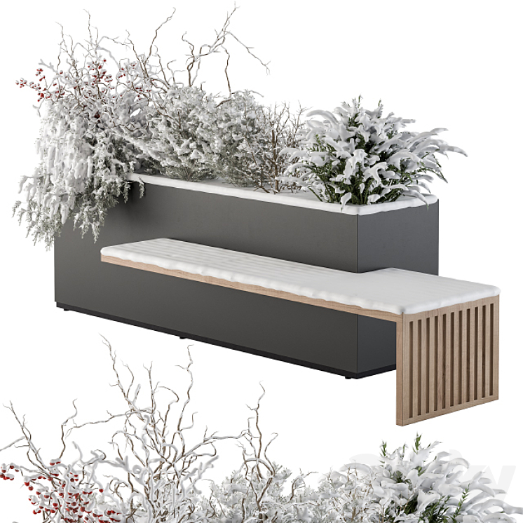 Urban Furniture snowy Bench with Plants- Set 30 3DS Max - thumbnail 1