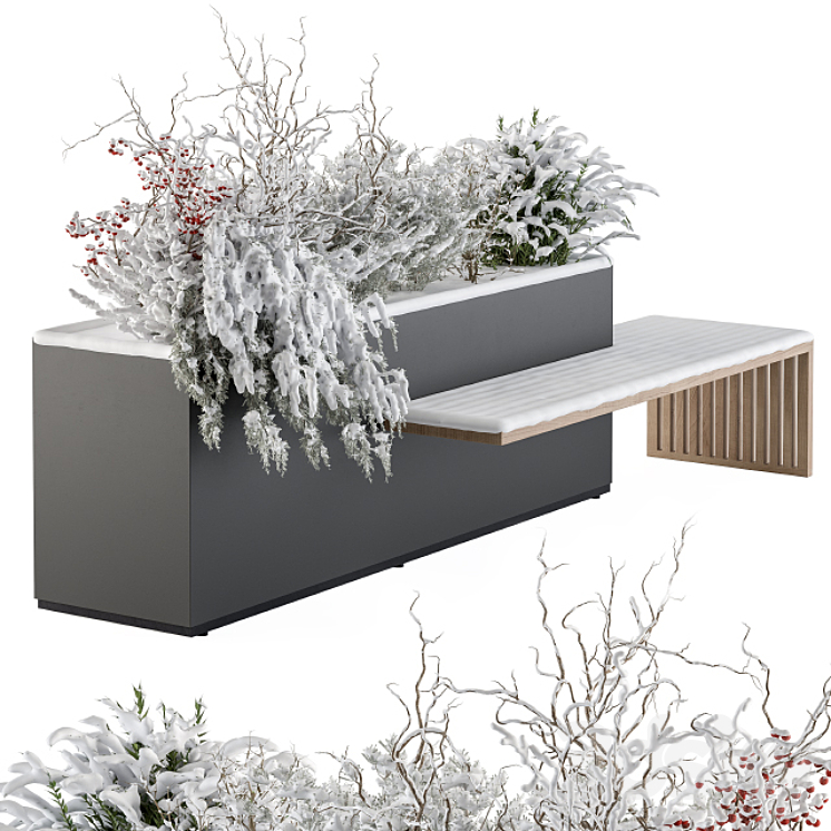 Urban Furniture snowy Bench with Plants- Set 30 3DS Max - thumbnail 2