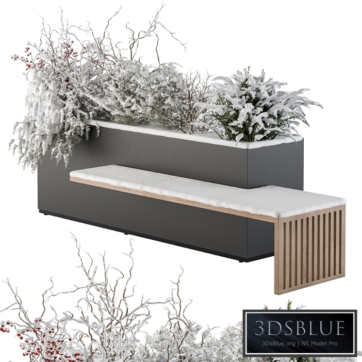 Urban Furniture snowy Bench with Plants- Set 30 3DS Max - thumbnail 3