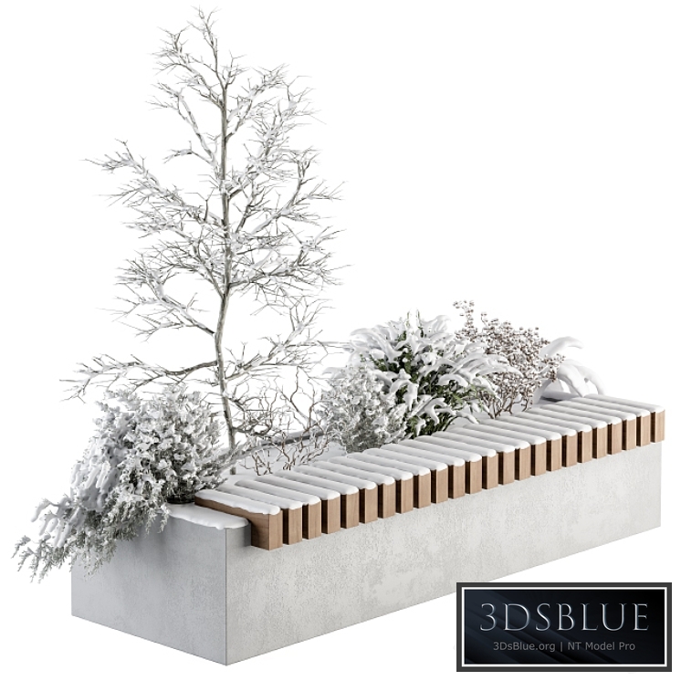 Urban Furniture snowy Bench with Plants- Set 32 3DS Max - thumbnail 3