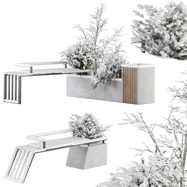 Urban Furniture snowy Bench with Plants- Set 33 3DS Max - thumbnail 1