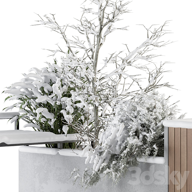 Urban Furniture snowy Bench with Plants- Set 33 3DS Max - thumbnail 2