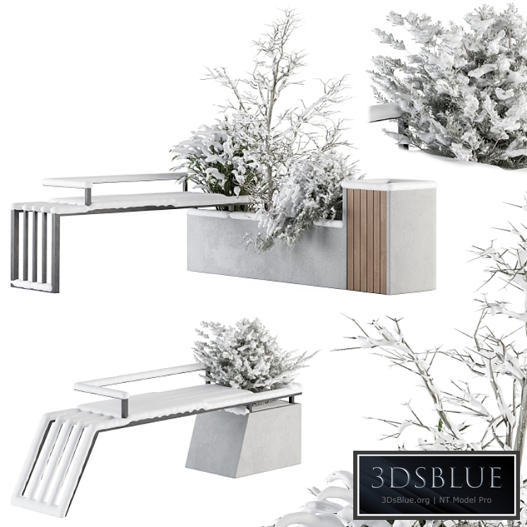 Urban Furniture snowy Bench with Plants- Set 33 3DS Max - thumbnail 3