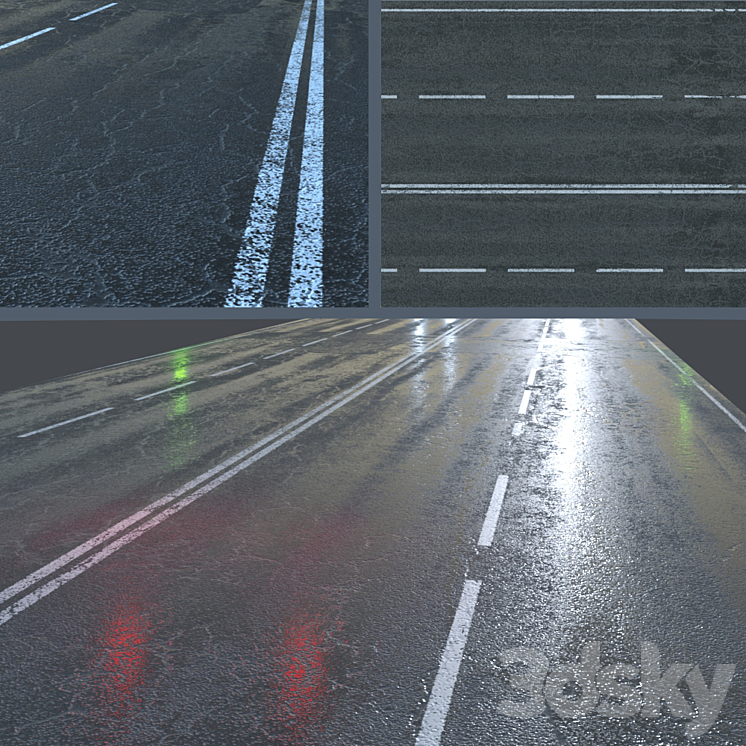 Wet asphalt 3DS Max - thumbnail 1