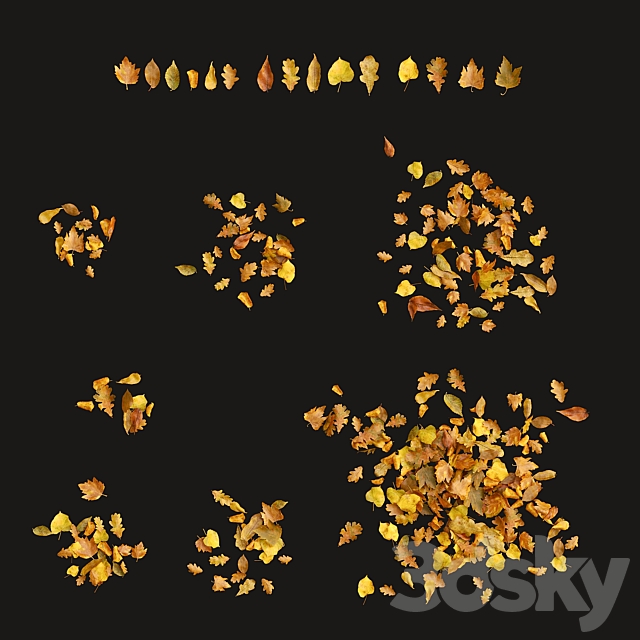 Wet asphalt with leaves. Autumn. Editable 3DS Max Model - thumbnail 5