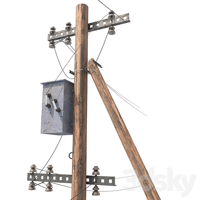 Wooden electricity transmission poles with wires 3ds Max - thumbnail 2