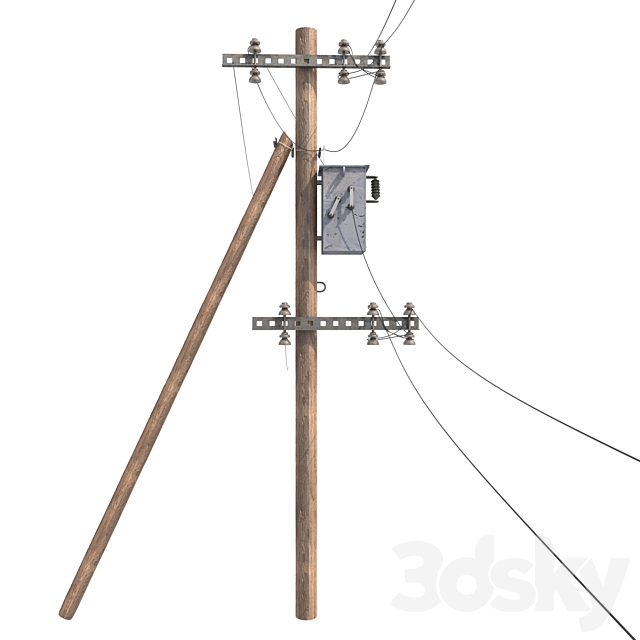 Wooden electricity transmission poles with wires 3ds Max - thumbnail 3