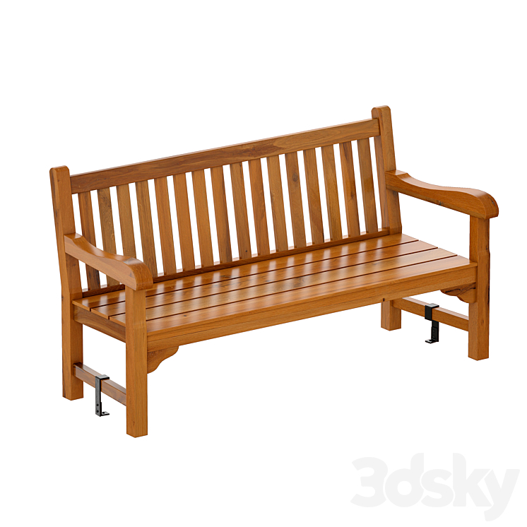 Wooden garden bench \/ park bench 3DS Max - thumbnail 2