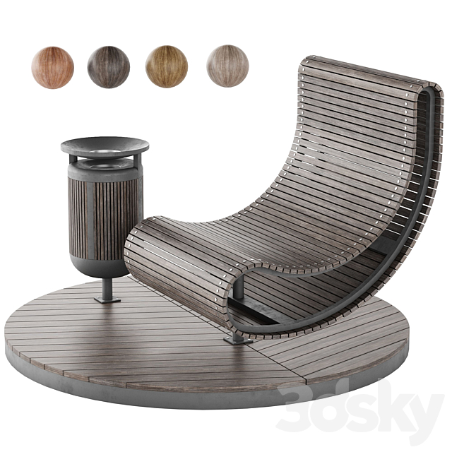 Wooden park bench and trash can LV 003 3ds Max - thumbnail 2