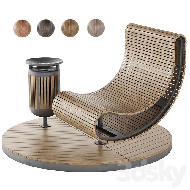 Wooden park bench and trash can LV 003 3ds Max - thumbnail 3