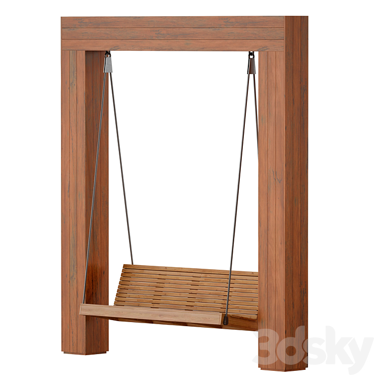 Wooden park swing made of light wood 3DS Max - thumbnail 1