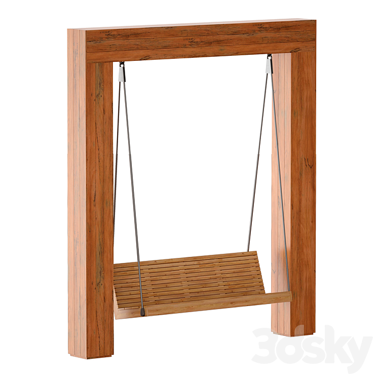 Wooden park swing made of light wood 3DS Max - thumbnail 2