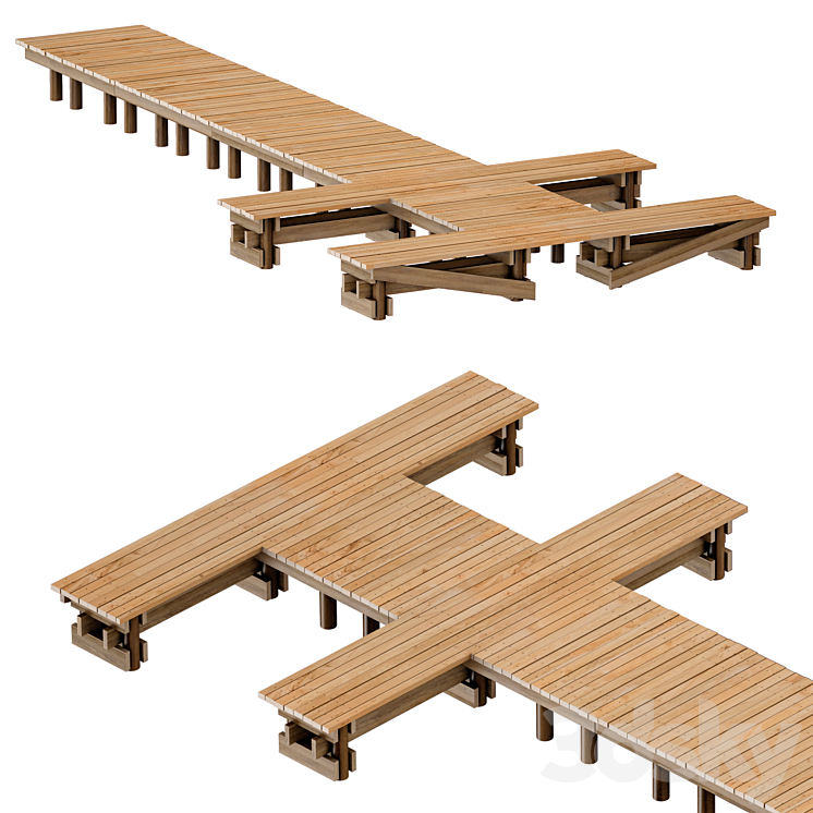 Wooden pier \/ River pier \/ Pontoon 3DS Max - thumbnail 1