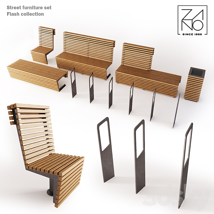 Zano PL Street furniture set 3DS Max - thumbnail 1